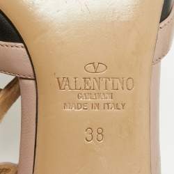 Pre Owned Valentino Black Leather Rockstud Ankle Strap Pumps Size 38