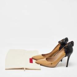 Valentino Beige/Black Leather and Patent Bow Pointed Toe Pumps Size 38.5