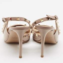 Pre Owned Valentino Dusty Pink Patent Leather Rockstud Slingback Pumps Size 40