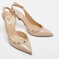 Pre Owned Valentino Dusty Pink Patent Leather Rockstud Slingback Pumps Size 40