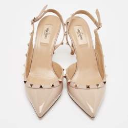 Pre Owned Valentino Dusty Pink Patent Leather Rockstud Slingback Pumps Size 40