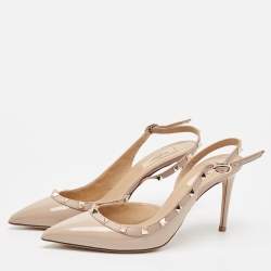 Pre Owned Valentino Dusty Pink Patent Leather Rockstud Slingback Pumps Size 40