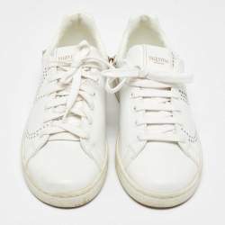 Valentino White Leather and Feather Backnet Sneakers Size 35.5