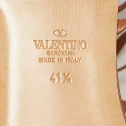 Pre Owned Valentino Brown Leather One Stud Wrap Around Flat Sandals Size 41.5