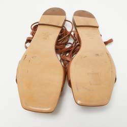 Pre Owned Valentino Brown Leather One Stud Wrap Around Flat Sandals Size 41.5