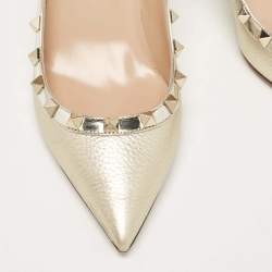 Pre Owned Valentino Gold Leather Rockstud Pumps Size 38