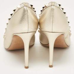 Pre Owned Valentino Gold Leather Rockstud Pumps Size 38
