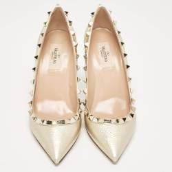 Pre Owned Valentino Gold Leather Rockstud Pumps Size 38