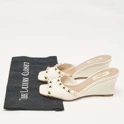 Pre Owned Valentino Cream Leather Rockstud Wedge Sandals Size 37