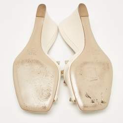 Pre Owned Valentino Cream Leather Rockstud Wedge Sandals Size 37