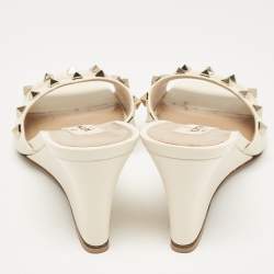 Pre Owned Valentino Cream Leather Rockstud Wedge Sandals Size 37