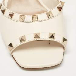 Pre Owned Valentino Cream Leather Rockstud Wedge Sandals Size 37