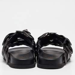 Valentino Black Leather 03 Rose Edition Atelier Flat Slides Size 36