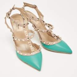 Valentino Beige/Blue Leather Rockstud Pumps Size 37.5