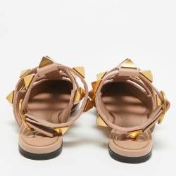 Pre Owned Valentino Beige Leather Roman Stud Flat Slides Size 35.5