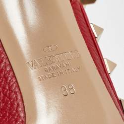 Pre Owned Valentino Red Leather Rockstud Ankle Strap Sandals Size 38