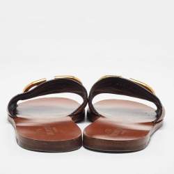 Pre Owned Valentino Brown Leather Escape V logo Flat Sandals 37.5