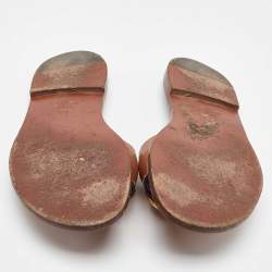 Pre Owned Valentino Brown Leather Escape V logo Flat Sandals 37.5