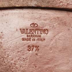 Pre Owned Valentino Brown Leather Escape V logo Flat Sandals 37.5