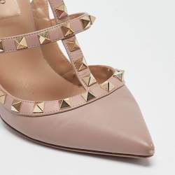 Pre Owned Valentino Dusty Pink Leather Rockstud Ankle Strap Pumps Size 37