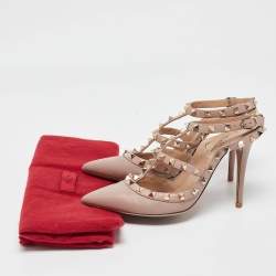 Pre Owned Valentino Dusty Pink Leather Rockstud Ankle Strap Pumps Size 37