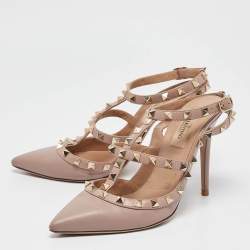 Pre Owned Valentino Dusty Pink Leather Rockstud Ankle Strap Pumps Size 37