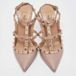 Pre Owned Valentino Dusty Pink Leather Rockstud Ankle Strap Pumps Size 37