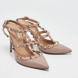 Pre Owned Valentino Dusty Pink Leather Rockstud Ankle Strap Pumps Size 37