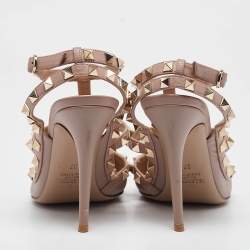 Pre Owned Valentino Dusty Pink Leather Rockstud Ankle Strap Pumps Size 37