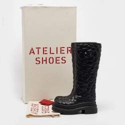 Pre Owned Valentino Black Rubber Rose Atelier Knee Length Boots Size 36