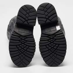 Pre Owned Valentino Black Rubber Rose Atelier Knee Length Boots Size 36