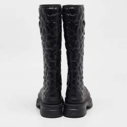 Pre Owned Valentino Black Rubber Rose Atelier Knee Length Boots Size 36