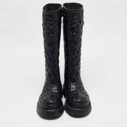 Pre Owned Valentino Black Rubber Rose Atelier Knee Length Boots Size 36