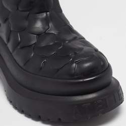 Pre Owned Valentino Black Rubber Rose Atelier Knee Length Boots Size 36