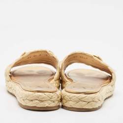 Pre Owned Valentino Beige Raffia Escape V logo Flat Sandals Size 40