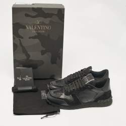 Valentino Black Leather and Suede Rockrunner Low Top Sneakers Size 36