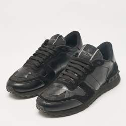 Valentino Black Leather and Suede Rockrunner Low Top Sneakers Size 36