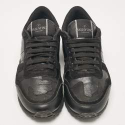 Valentino Black Leather and Suede Rockrunner Low Top Sneakers Size 36