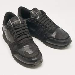 Valentino Black Leather and Suede Rockrunner Low Top Sneakers Size 36