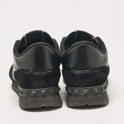 Valentino Black Leather and Suede Rockrunner Low Top Sneakers Size 36
