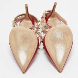 Pre Owned Valentino Red/Dusty Pink Leather Rockstud Ankle Strap Pumps Size 37