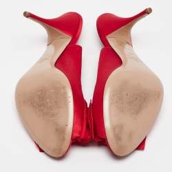 Pre Owned Valentino Red Satin Bow Peep Toe Slingback Pumps Size 40