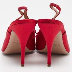 Pre Owned Valentino Red Satin Bow Peep Toe Slingback Pumps Size 40