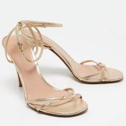 Valentino Gold Leather Ankle Strap Sandals Size 37