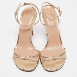 Valentino Gold Leather Ankle Strap Sandals Size 37