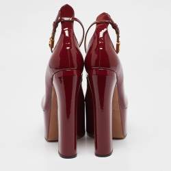 Pre Owned Valentino Burgundy Patent Leather Tango Block Heel Pumps Size 38