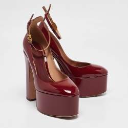 Pre Owned Valentino Burgundy Patent Leather Tango Block Heel Pumps Size 38