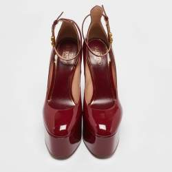 Pre Owned Valentino Burgundy Patent Leather Tango Block Heel Pumps Size 38