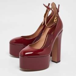 Pre Owned Valentino Burgundy Patent Leather Tango Block Heel Pumps Size 38