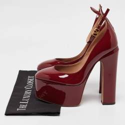 Pre Owned Valentino Burgundy Patent Leather Tango Block Heel Pumps Size 38